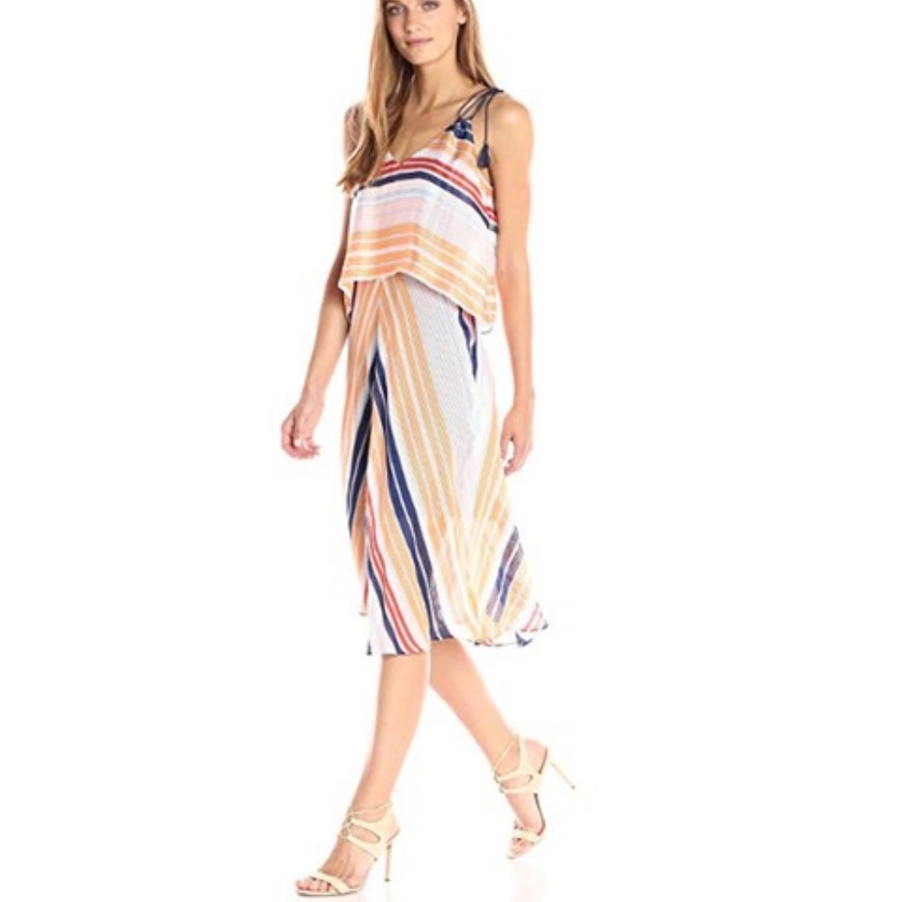 Rachel Roy Striped Midi Popover Dress NWT 10
